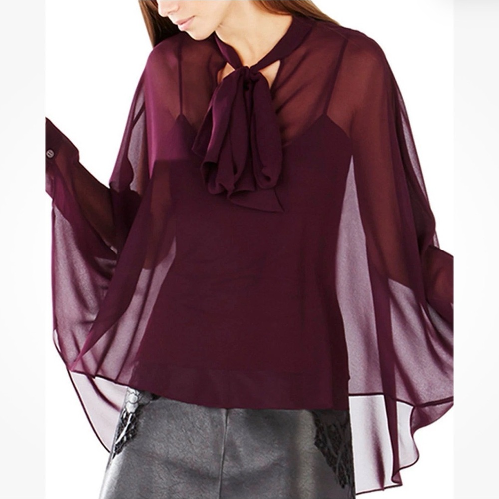Bcbg Gardenia Kathy Tie Neck Peasant Top Xs/S